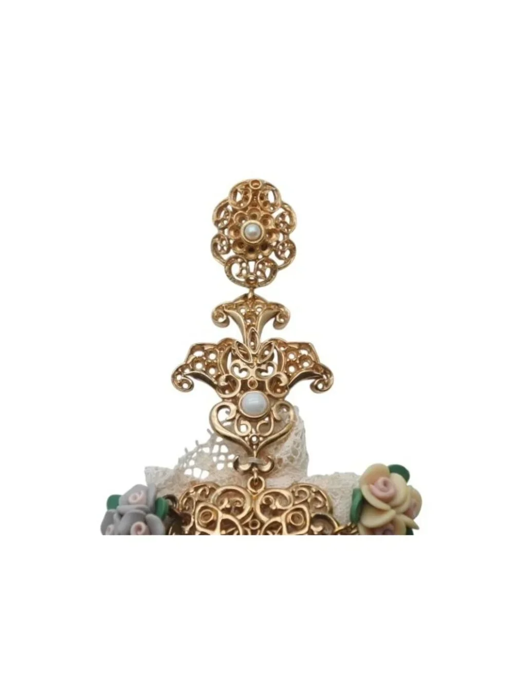 Dolce & Gabbana Earrings Lace Brass Rubber Faux Pearl